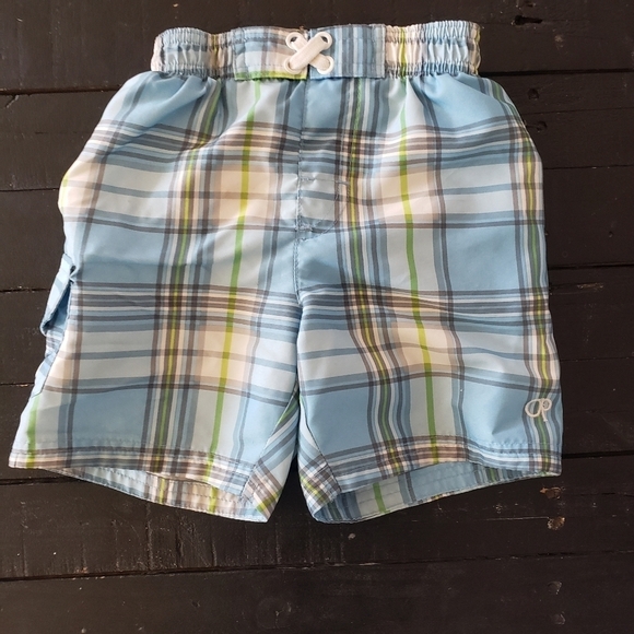 OP Baby Boy 24 Months Blue White Grey Plaid Swim Trunks Shorts - Picture 1 of 3